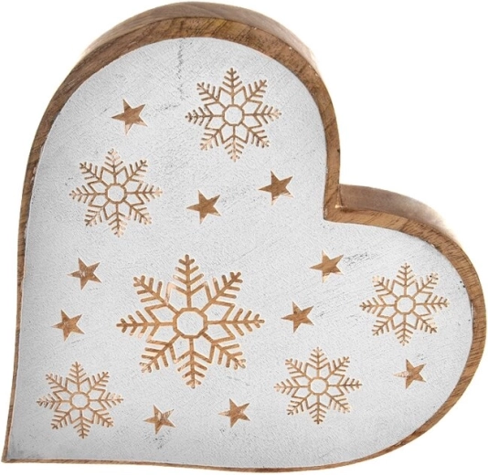 Christmas Hanging Heart Ornament in Mango Wood, White, 25 cm