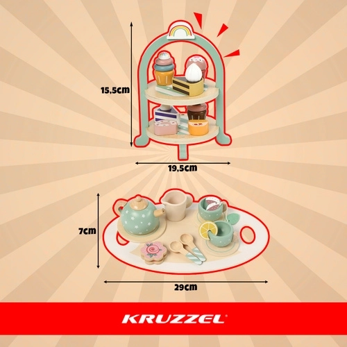Wooden children's tea set Kruzzel with tiered stand