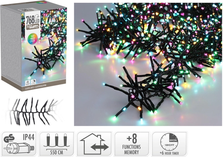 Božični LED niz 5,6 m, 768 diod, mavrične barve, 8 funkcij s časovnikom, za notranjo in zunanjo uporabo