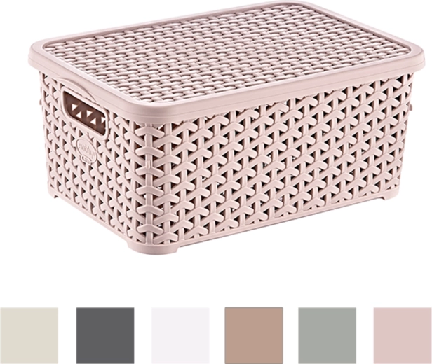 Plastična košara z izdelanim pokrovom 6 l v ratan videzu