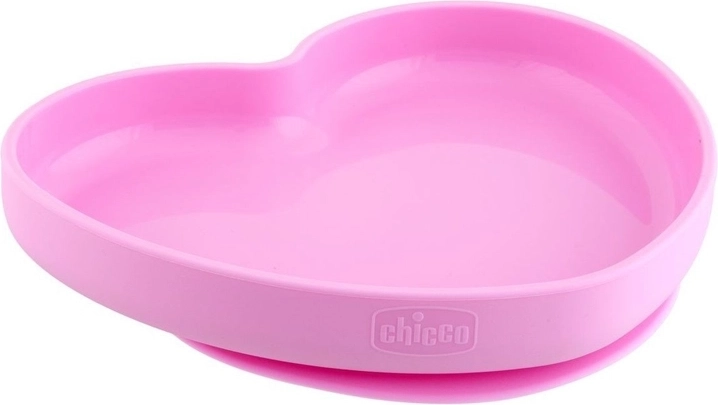 Chicco silikonski krožnik srček roza 9 m+