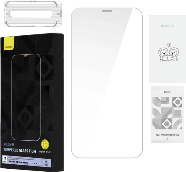 Kaljeno steklo Baseus 0,4 mm za iPhone 12 Pro Max s čistilnim kompletom