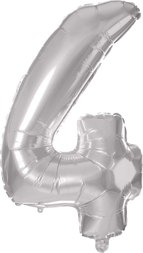 Folijski balon TORO s številko 4, 30 cm – Srebrna