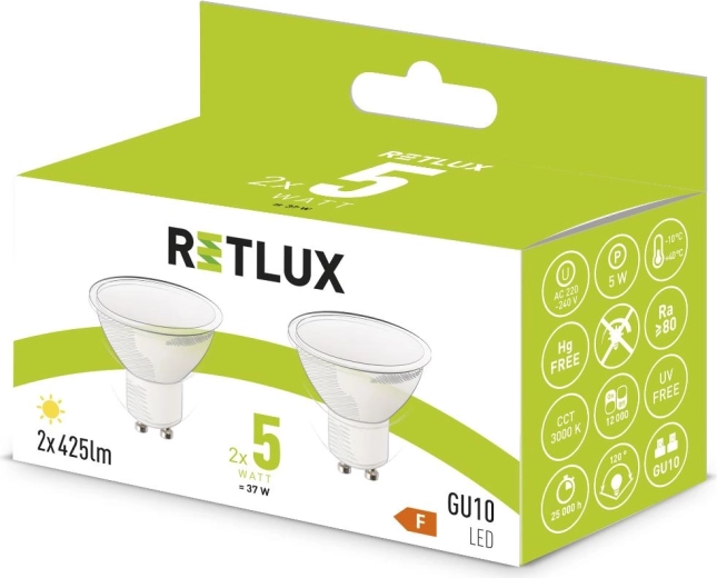 Retlux GU10 LED bulbs 5 W warm white - 2 pcs