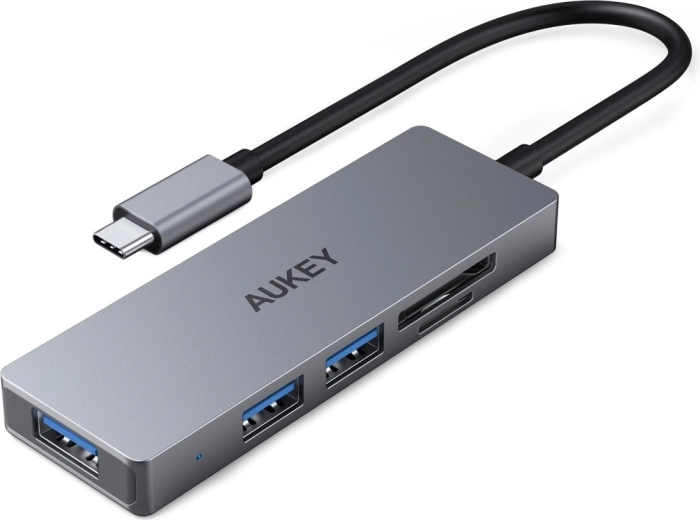 Aukey ultra tanek aluminijast USB-C razdelilnik 4 v 1 (3× USB 3.1, SD in microSD)