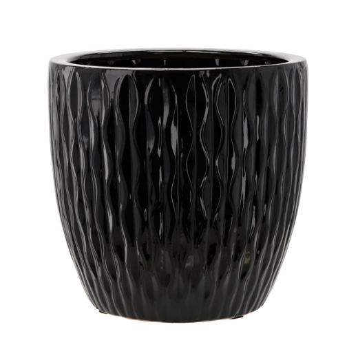 Keramični okrasni lonec 39 × 39 × 39 cm črn sijaj