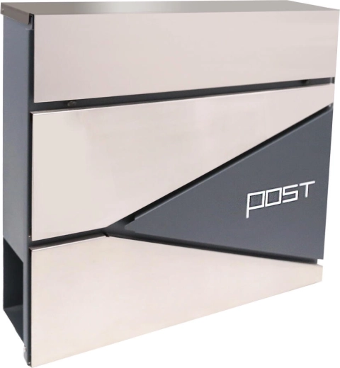 Poštni nabiralnik iz pocinkovanega jekla in nerjavečega jekla s tulcem za časopise, 371 × 362 × 105 mm