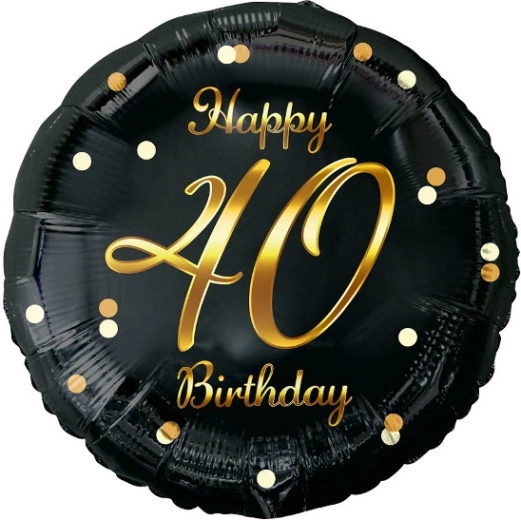 Foliasti balon Happy 40th Birthday črn z zlatim potiskom