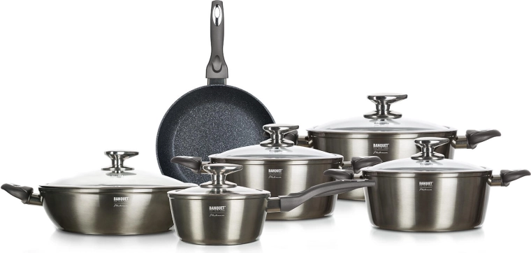 Banquet Metallic Platinum Cookware Set - 11 pcs