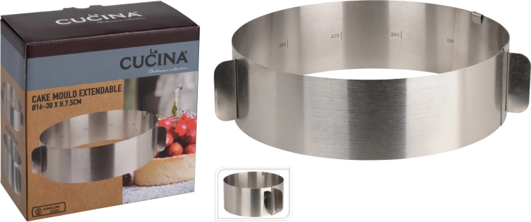 Okrogli nastavljivi okvir za peko iz nerjavnega jekla LA CUCINA 16–30 cm