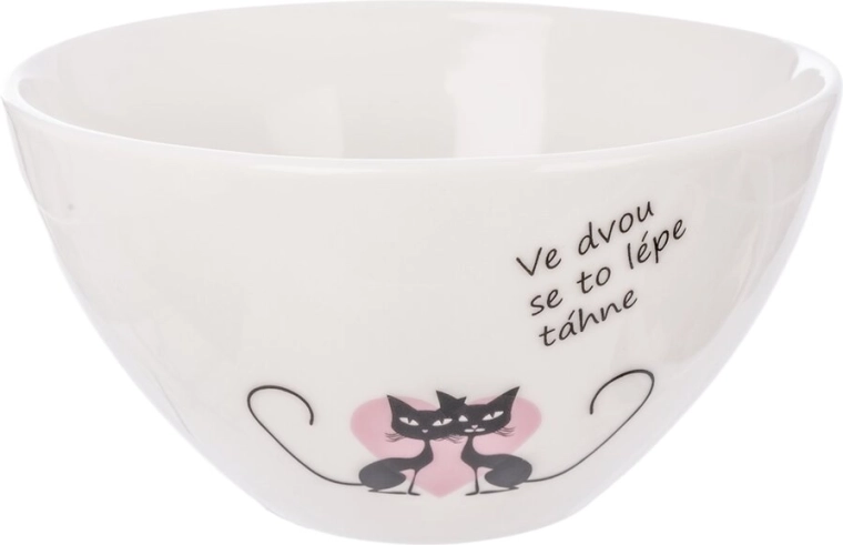 Porcelanasta skleda z motivom mačke, bela 460 ml