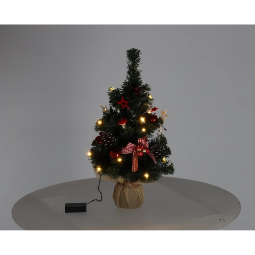 Božični okras Choinka Bożonarodzeniowa – svetleče drevesce 50 cm, 20 LED, rdeče-belo