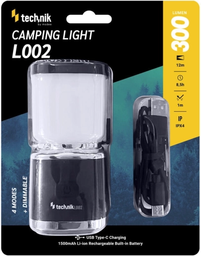 Technik kampingova svetilka 300 lm z vgrajeno baterijo in ročajem