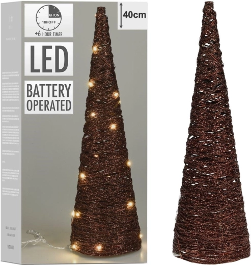 Glowing brown cone-shaped Christmas tree, 20 LEDs, 36.5 cm