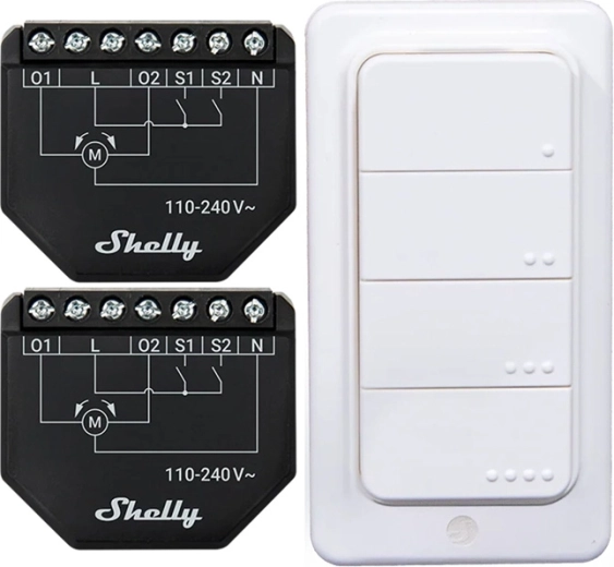Komplet pametnih krmilnikov za žaluzije Shelly Shutter (2 kosa) + daljinski gumb BLU RC Button 4