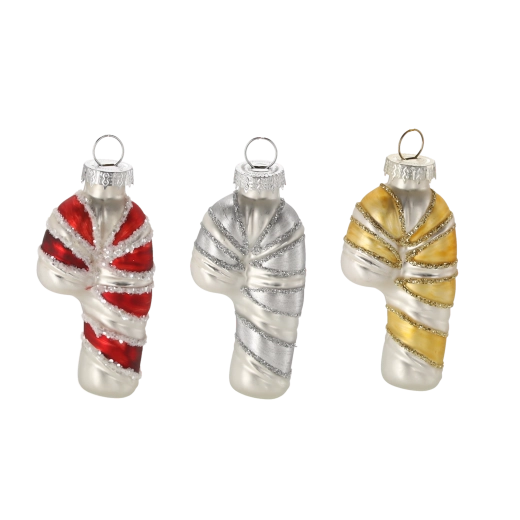 Steklena božična okrasna paličica iz sladkorja, mešanica barv, 12 kosov