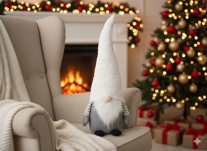 Božični škrat 70 cm belo‑siv