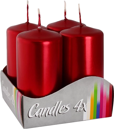 Adventne sveče kovinsko rdeča 80 × 40 mm sijaj (4 kosi)