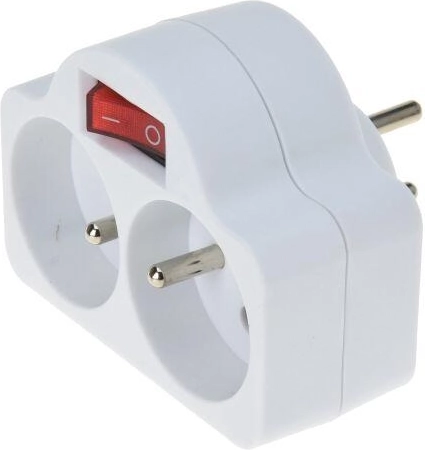 Vtični razdelilec s stikalom ON/OFF, 2 vtičnici, bel