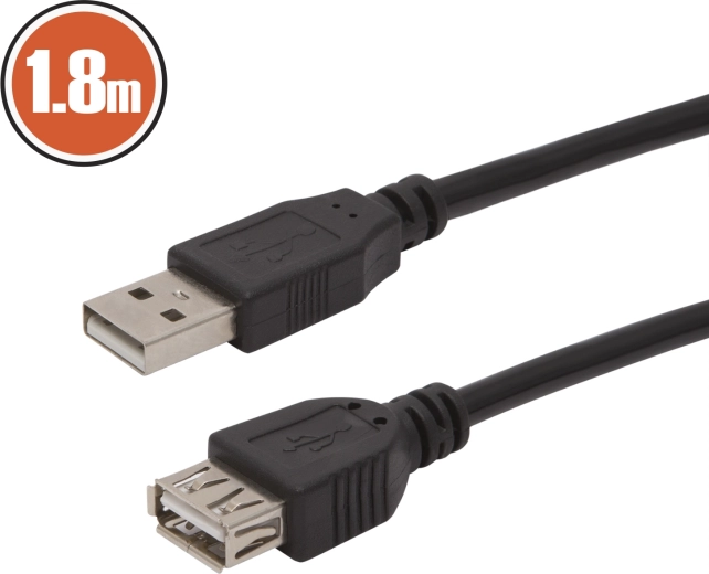 Podaljšek USB, USB-A, 1,8 m, črn
