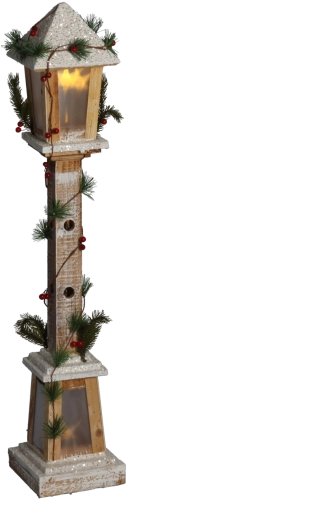White wooden Christmas lantern with LED lighting, 85 cm