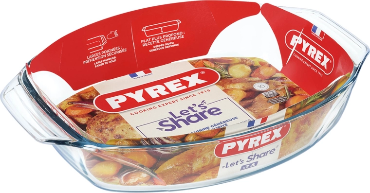 Ovalna pekač posoda PYREX 38 × 27 cm iz borosilikatnega stekla