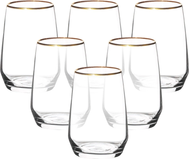 RUBIN GOLD komplet kozarcev z zlatim robom 450 ml, 6 kosov