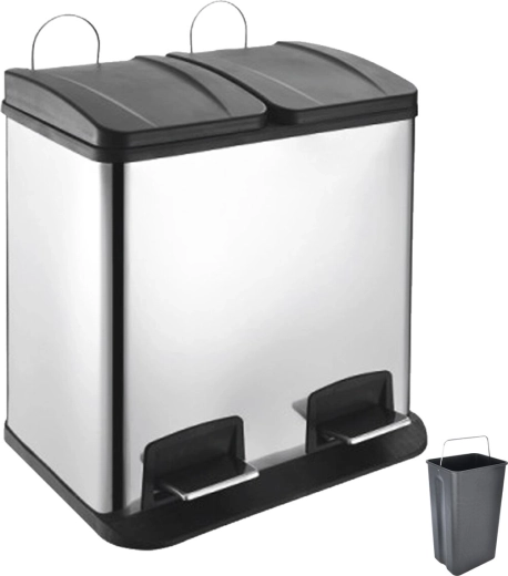 Dvojni nerjavni koš za odpadke Duo s pedalom 2 × 20 l