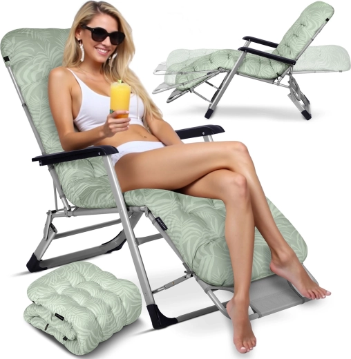 Zložljiv vrtni ležalnik s podlogo Sofotel ChillWell, svetlo zelen
