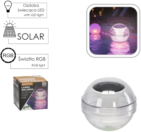 Solarna plavajoča LED luč za bazen 10,5 cm, 22 LED, večbarvna
