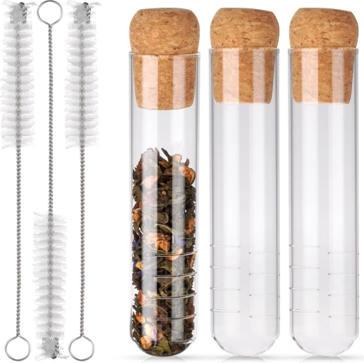 Glass tea infusers with cork stopper, set of 6