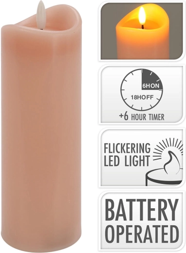 LED sveča 7 × 20 cm z utripajočim plamenom in časovnikom – roza