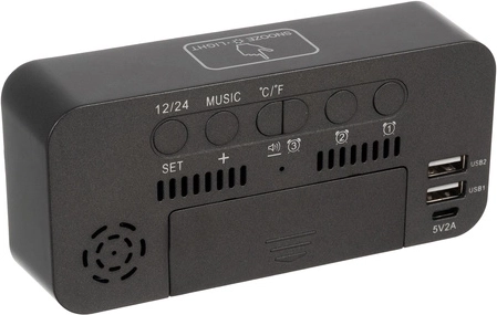 Mains and battery power + sound-activated display