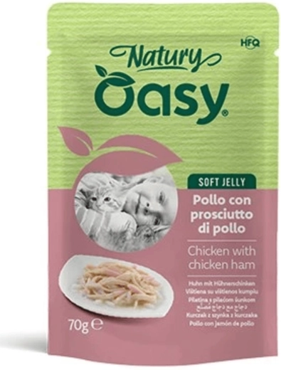 Oasy Soft Jelly piščanec s šunko za mačke 70 g