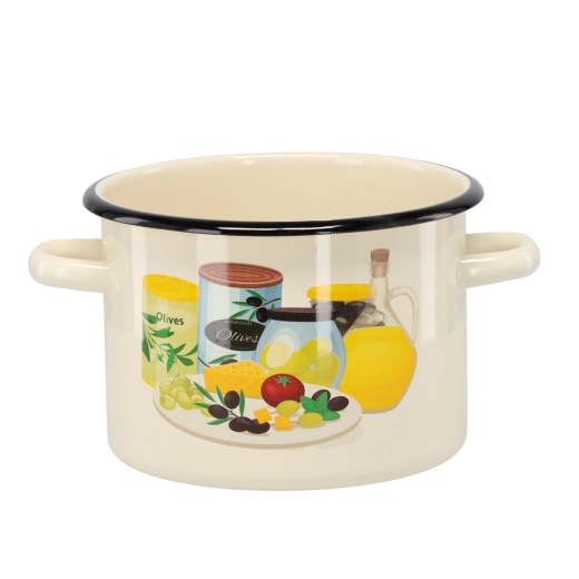 Enamelled pot with olive motif, 3 l, 18 cm