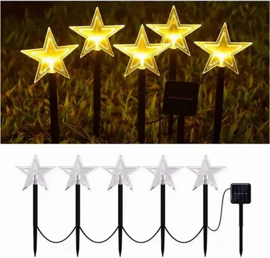 Solar LED star-shaped garden stake lights - 5 pcs