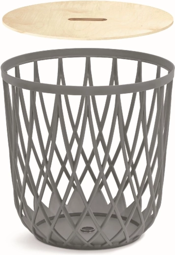 Univerzalna košara z lesenim pokrovom 39 cm – kamnito siva