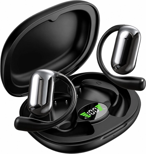 Brezžične Bluetooth slušalke v uho z polnilnim etuijem in AI prevajalnikom, črne