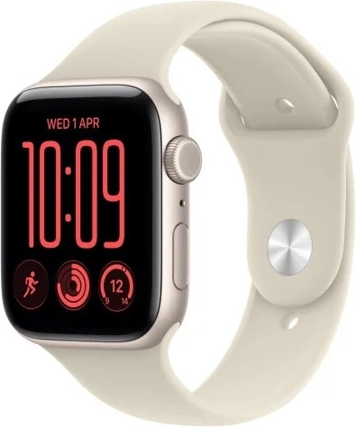 Apple Watch SE 3 GPS + Cellular 44mm aluminum case in starlight with sand sport band M/L