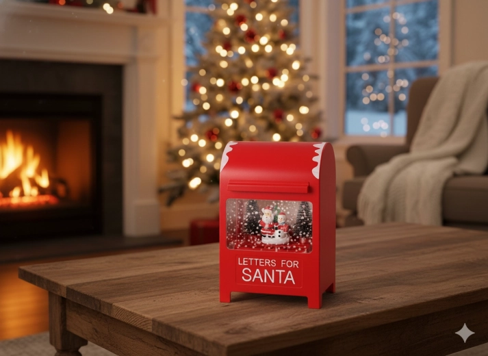 Božični poštni nabiralnik z LED glasbenim mehanizmom, rdeč, 15 × 12 × 23 cm