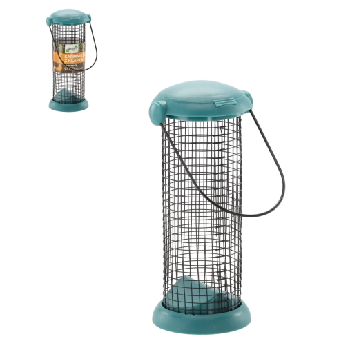 Viseča ptičja krmilnica s poklopcem, kovinska mreža, 21 cm