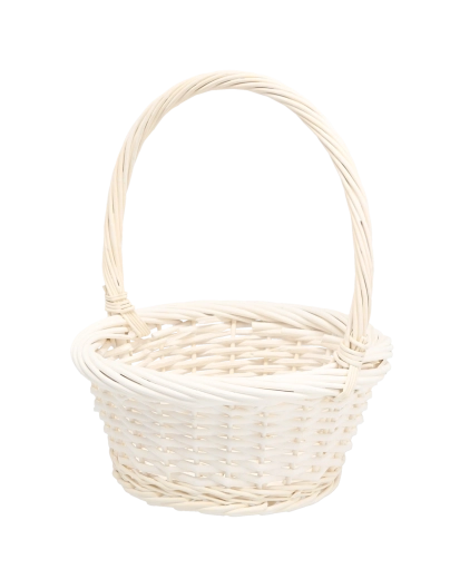 White rattan basket with handle 25 × 25 × 12/31 cm