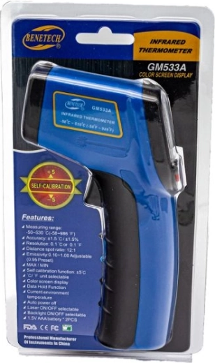 Brezkontaktni laserski infrardeči termometer (pirometer) Benetech -50 do 530 °C, moder - 1 kos