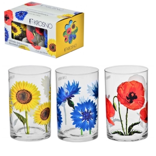 Set 6 okrašenih kozarcev Krosno Kwiaty Polskie 250 ml