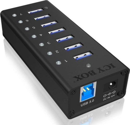 aktivno 7‑portno vozlišče USB 3.0 z napajalnim polnilnim priključkom ICY BOX
