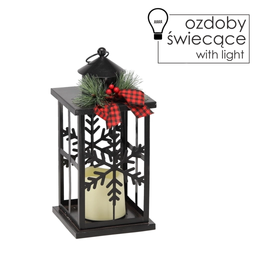 Božični kovinski LED lampijon s snežnimi kristali, črn 31,5 cm