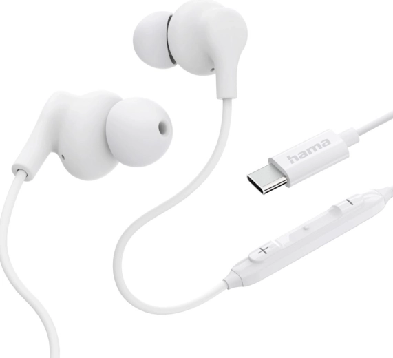 Hama Curly žične ušesne slušalke USB‑C, bele
