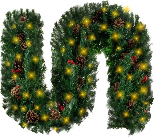 Božična girlanda 270 cm s toplimi LED lučkami in naravnimi okraski