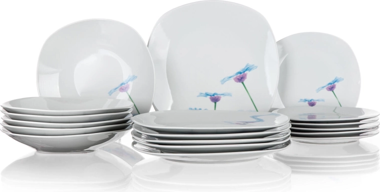 Porcelanasti jedilni set Blue Daisy, kvadraten, 18-delni