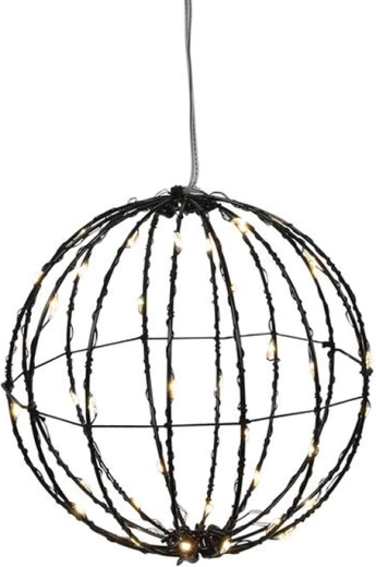 Božični svetlobni okras črna krogla s časovnikom, 40 LED, 15 cm
